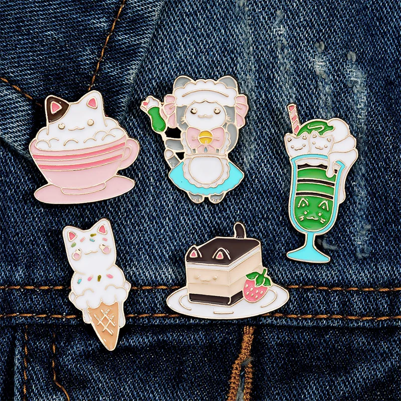Adorable Ice Cream Cake Rabbit Cat Brooches Animal Enamel Pins Collecting Backpack Hat Bag Decorate Badges Boutique Medal Gift