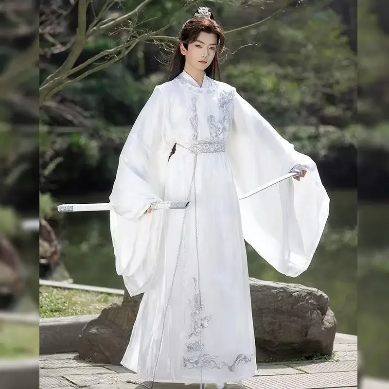 

Original White Hanfu Dress Men Women Spring Summer Embroidery Costume Vintage Tang Dynasty Royal Prince Cosplay Dance Clothing