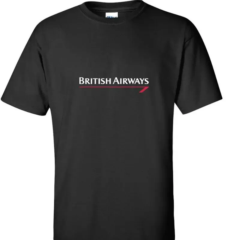 British Airways Vintage-T-Shirt aus schwarzer Baumwolle mit weißem rotem Logo und England Airline-Logo