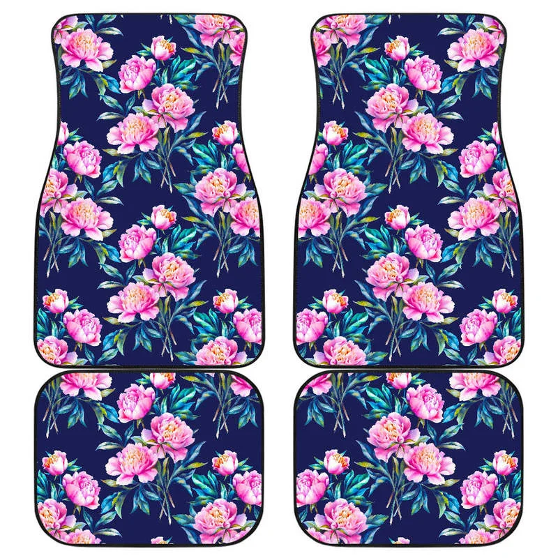 

Pink Peony Floral Flower Pattern Print Front And Back Car Floor Mats Heavy Carpet Front And Rear Full Set 4PCs Pack