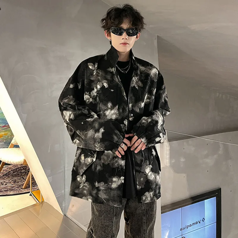 LUZHEN Blazer moda pintura Tie-dyed Floral hermoso tinta lavado abrigo hombres 2025 nuevo Original elegante chaqueta Casual suelta JY5583