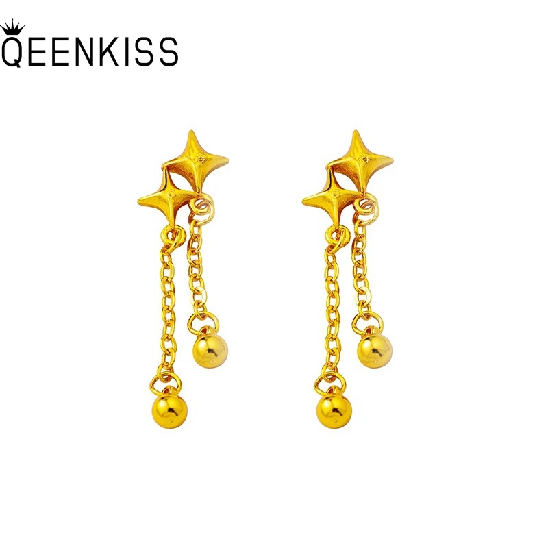 

QEENKISS 24KT золотые серьги-гвоздики со звездами и кисточками для женщин, свадебная вечеринка, день рождения, Рождество, невеста, матери, девушки, женские подарки EG5522