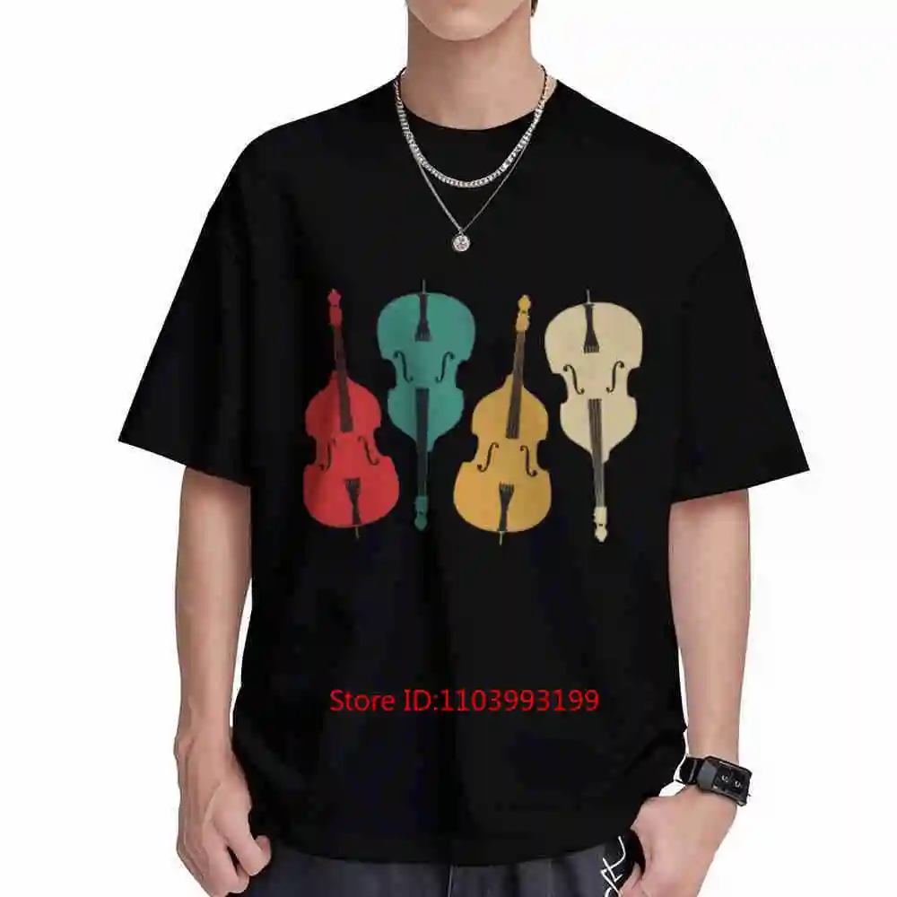 Retro Vintage Double Bass Contrabass Streetwear Red Green Yellow Stacked Design Short Sleeve Tee 100% Cotton T-Shirt