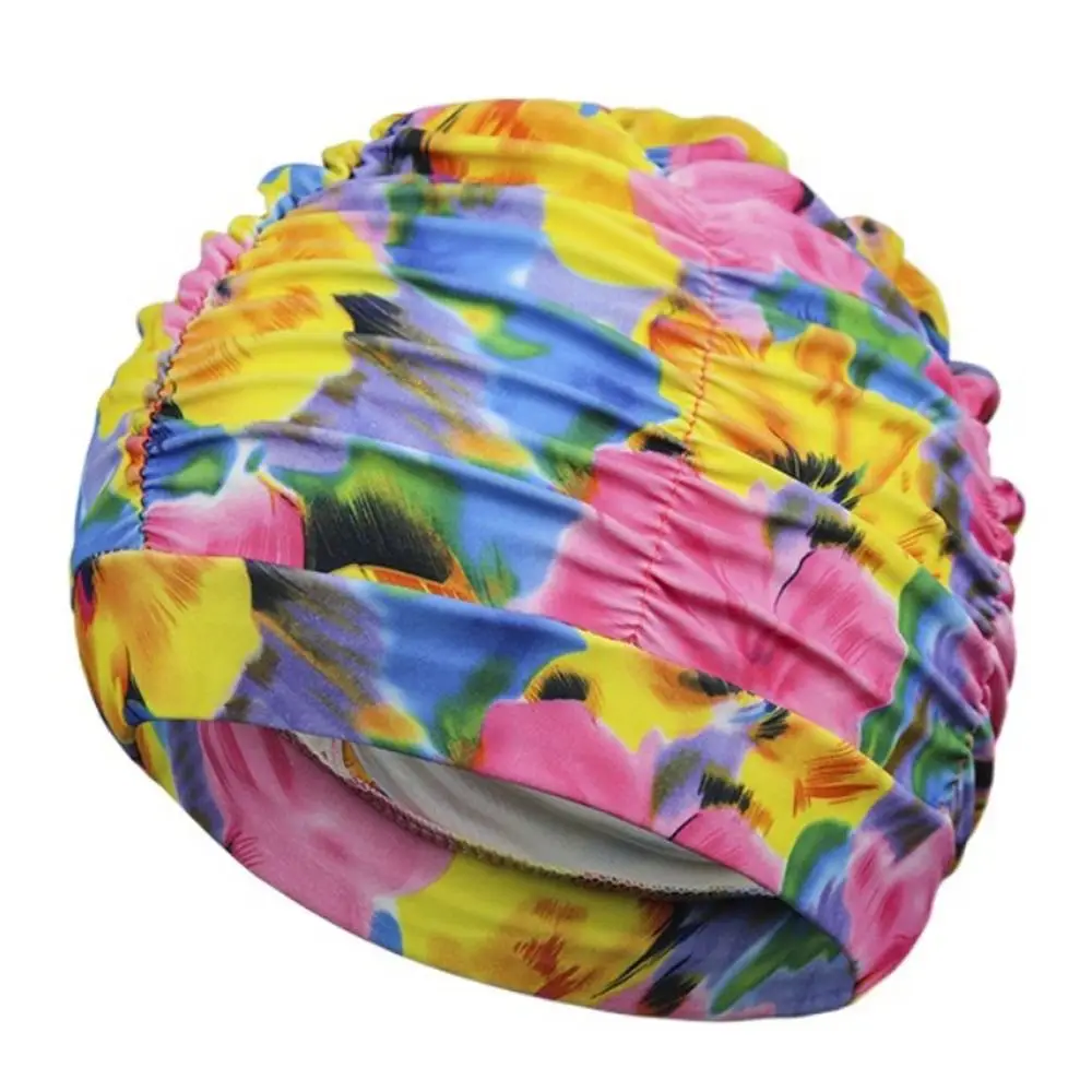 Printed Fabric Oversized Swimming Cap Breathable Quick Drying Hot Spring Swimming Cap Lightweight Free Size Bathing Cap Summer