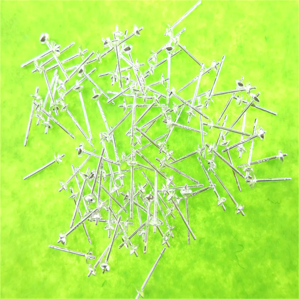 50PCS Engraving 925 Sterling Silver Earring Base Cabochon Blank Settings Round Pad Stud Earring Post DIY Components Findings