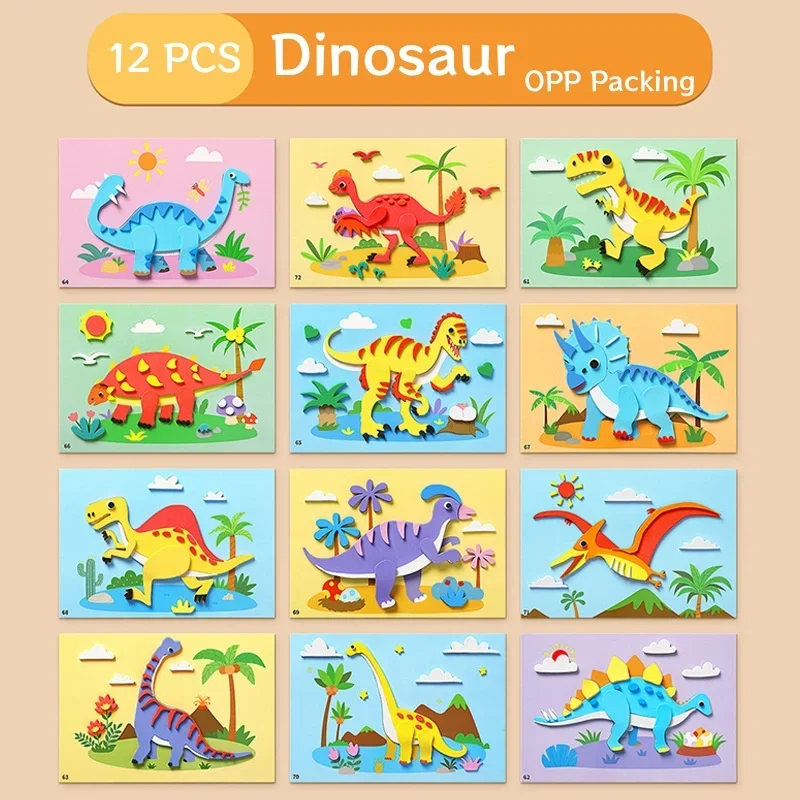 3D EVA Foam Stickers Puzzle Game DIY Cartoon Animal Learning Education Toys for Toddler Kids Art Craft Kits