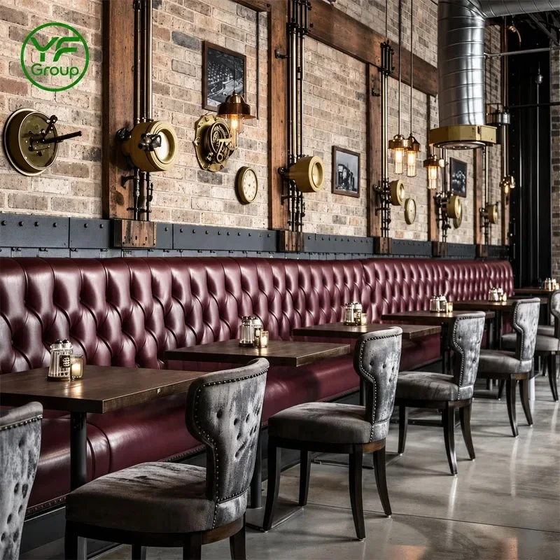 Commercial Use Restaurant Furniture Booth Seating Set with Wood Tables and Chairs sets for Cafe Hotel Lounge