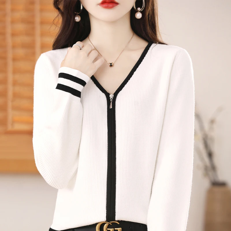 Autumn and winter new cashmere sweater women's V-neck cardigan women's loose high-end fashion shirt long sleeve