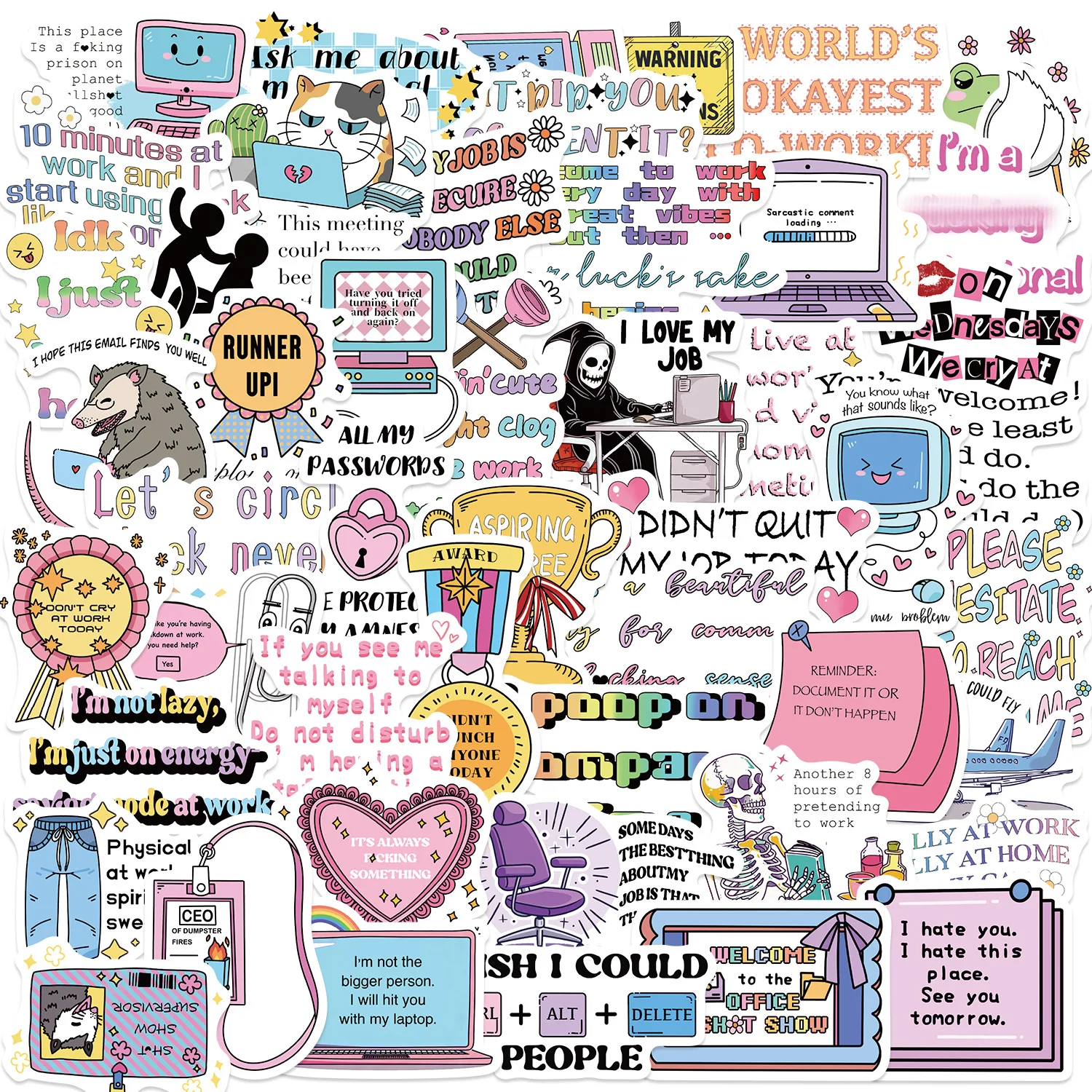 50 Cartoon Cute Snarky Meme Stickers Decorative Mobile Phone Case Water Cup Waterproof Explosive PVC Stickers