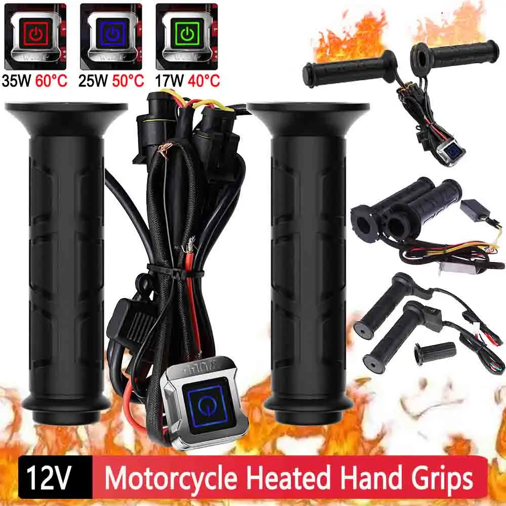 22mm Electric Heated Warm Hand Grips Third Gear Adjustable Motorcycle Hand Heated Grips Non-slip Hand Warmer Grip Waterproof