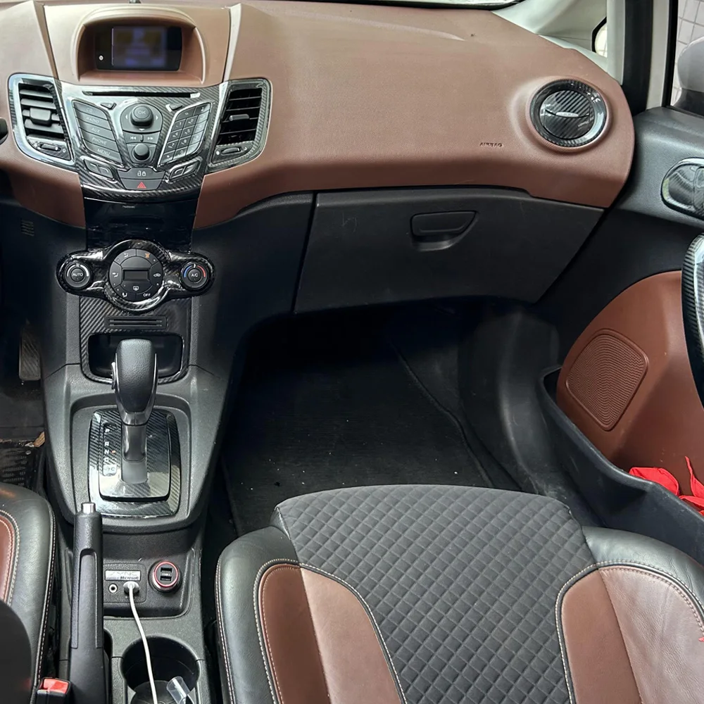 Carbon Fiber Interior car Sticker For Ford Fiesta 2009-2014 Central Console Gear Shift Panel Door Handle Cover Trim