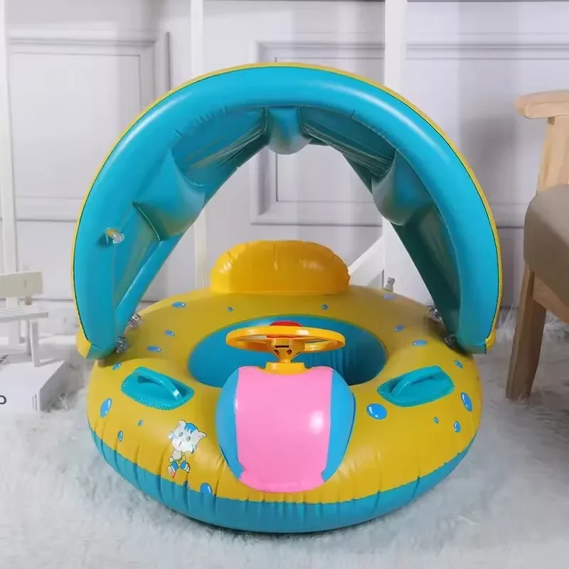 Juguete Inflable de Verano, Anillo de Natación con Volante, Sombrilla para Bebés, Asiento Flotante para Piscina, Bañera, Juguetes Acuáticos para Niños