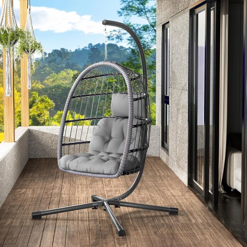 

Egg Chair with Stand,Patio Rattan Wicker Hanging Swing Egg Chair Hammock Chair for Bedroom Porch Garden