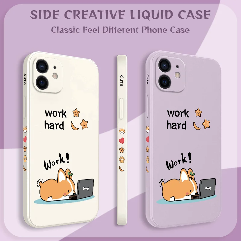 

Hard Working Corgi Phone Case For iPhone 12 11 X XR XS 8 7 SE2 Pro Max Plus Mini Liquid Silicone Soft Cover