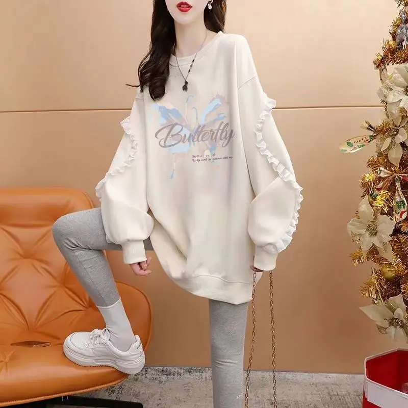 프릴 엣지 여성 풀오버 탑 한국 인기 의류 스웨트 셔츠 Emo 매칭 기본 저렴한 여성용 스웨트셔츠 (오리엔트 온 포함)