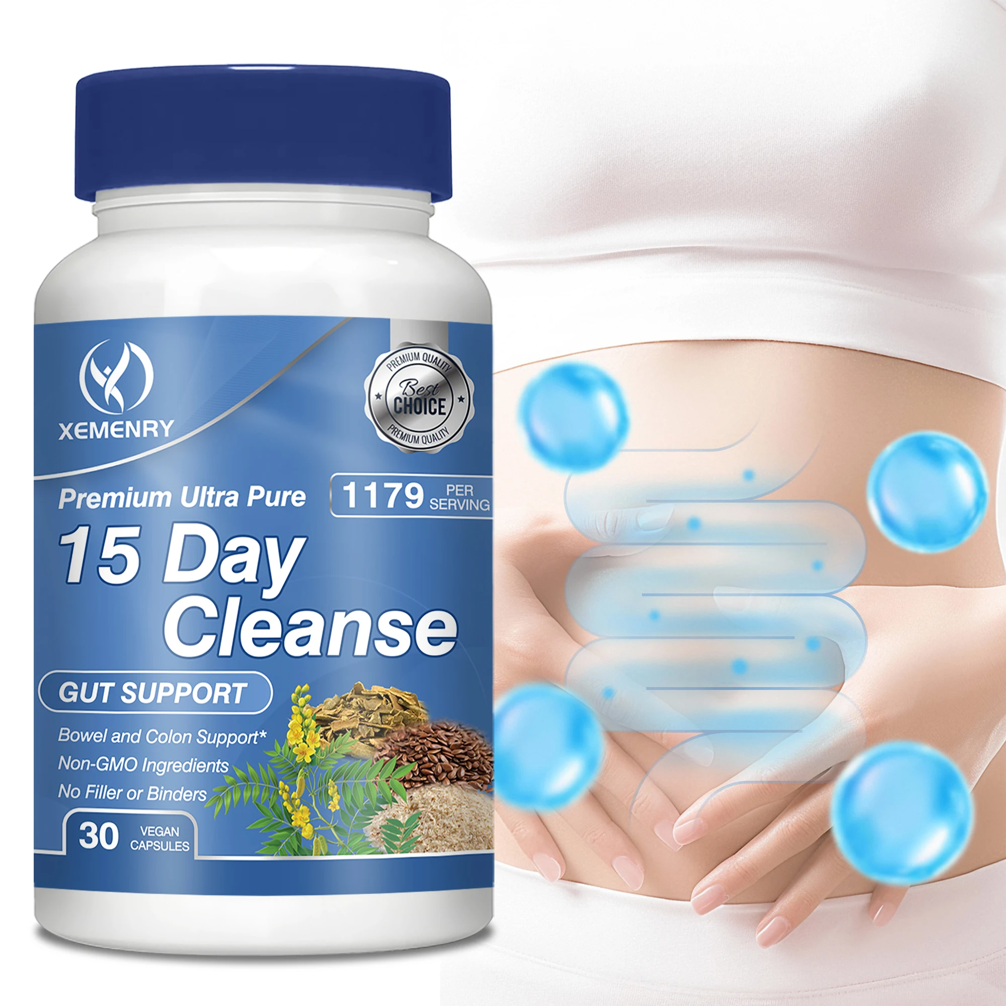 

15-Day Cleanse and Detox - Supports Intestinal Health, Enhances Energy and Absorption, and Relieves Constipation - 30 Capsules