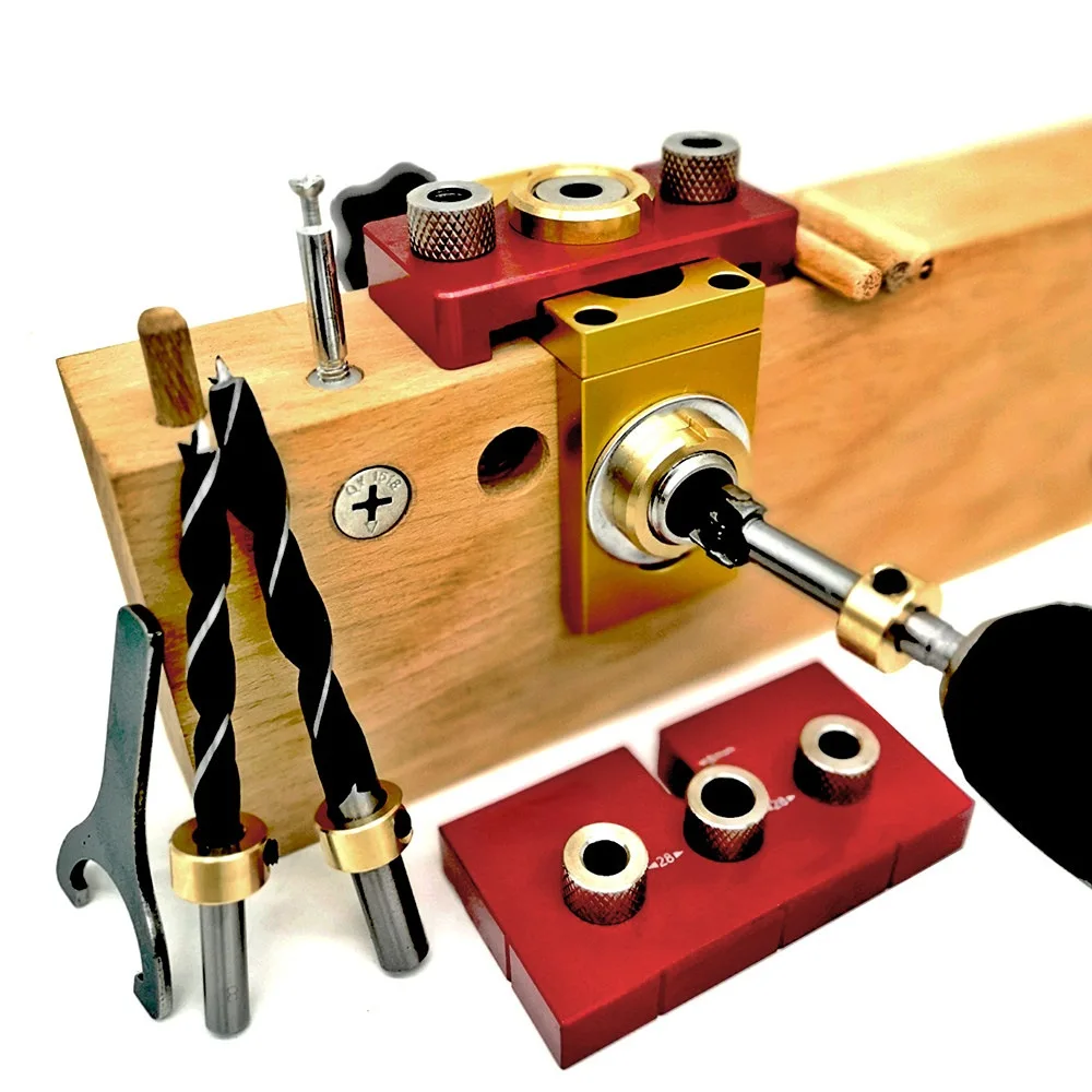 3 في 1 Doweling Jig Kit النجارة قابل للتعديل الخشب وتد لكمة محدد الألومنيوم جيب ثقب الرقصة ، أداة دليل ثقب الخزانة
