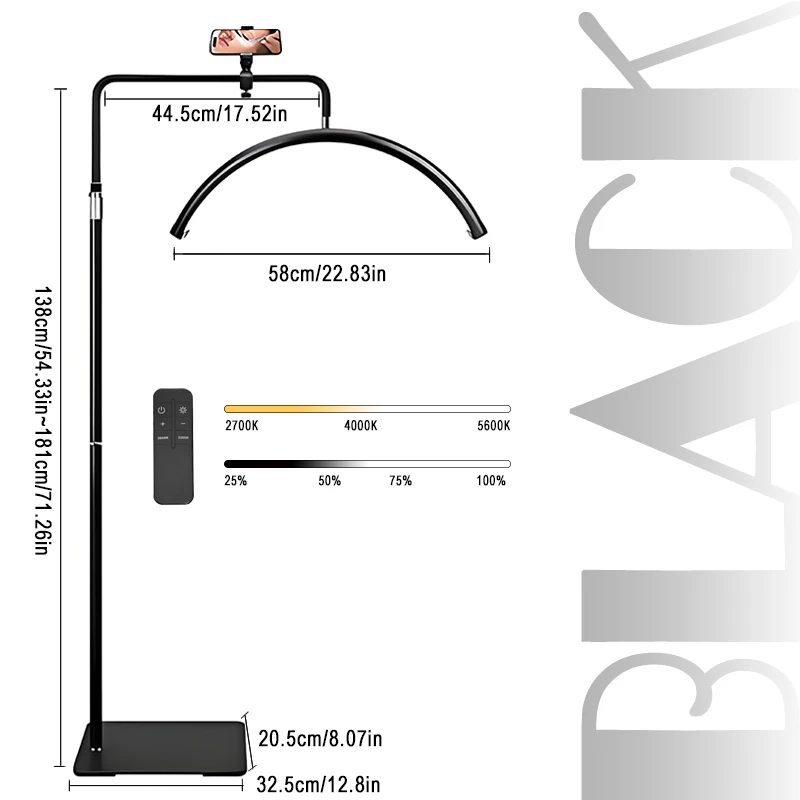 Salon-kwaliteit halvemaanvormige beauty-vullicht met traploos dimbaar verstelbare arm, perfect voor schoonheidssalons & make-upstudio's. Verheldert.