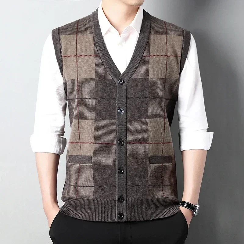 Vest Men's Warm Imitation 2022 Winter Cardigan New Autumn Wool Sweater V-neck And