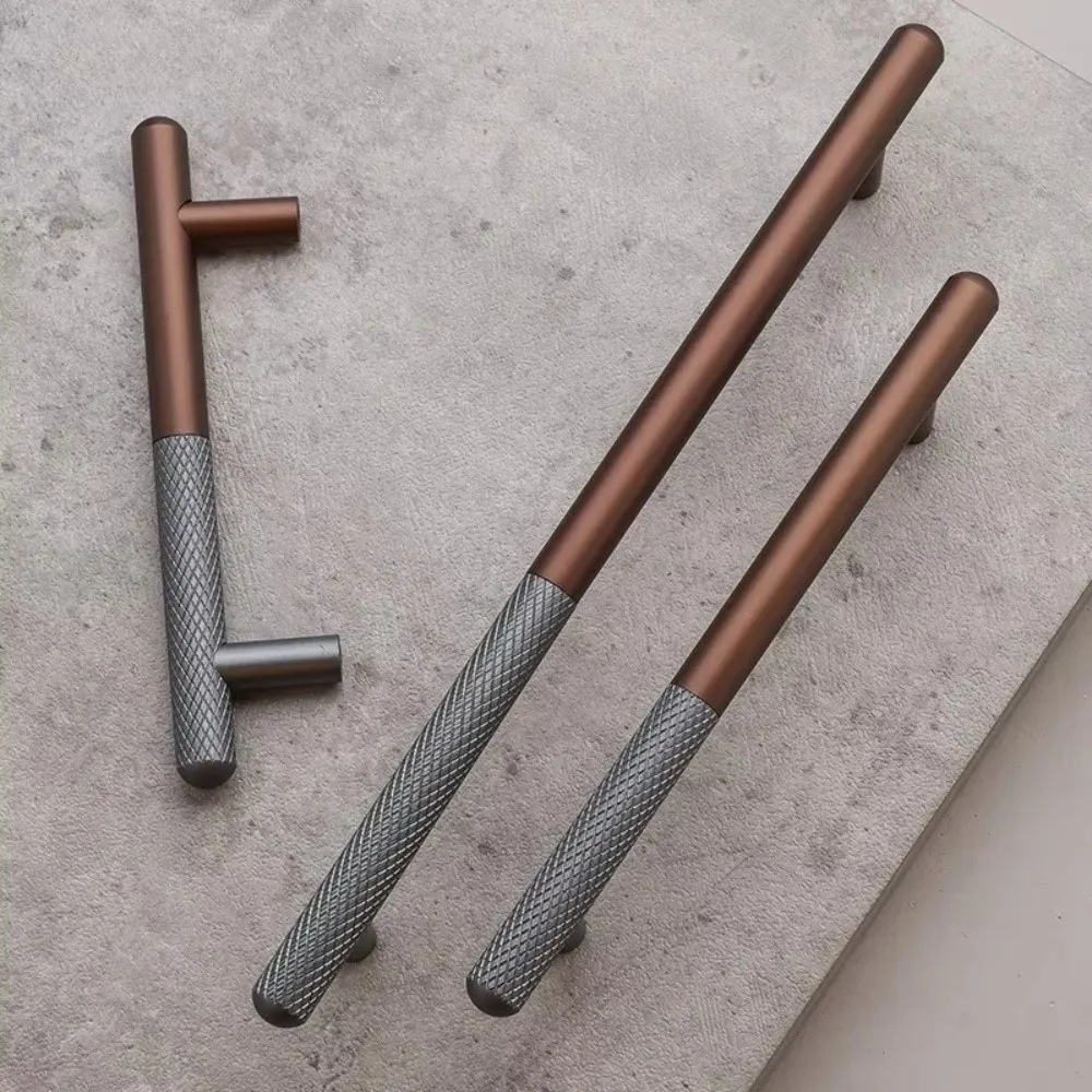 Coffee-Colored Cabinet Handles Aluminum Alloy Rolled Patterns Drawer Pulls with Dual-Color Furniture Handle Decor Hardware