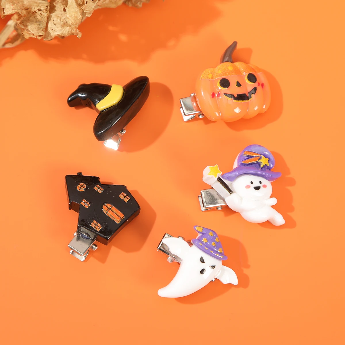 AWAYTR 5PCS/Set Halloween Girl Hair Clips Ghost Witch Hat Pumpkin Hairpin Barrettes Women Hair Accessories for Child Hairclip