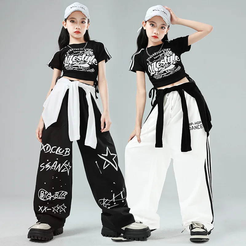 الهيب هوب الفتيات كول K-pop المحاصيل الأعلى الشارع الرقص خطابات ركض السراويل الاطفال الشارع الشهير الطفل الجاز ازياء الفتيات مجموعة الملابس مجموعة