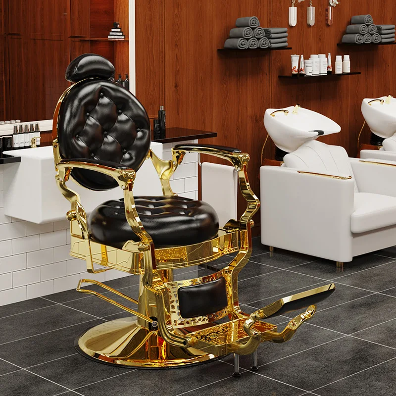 Black Color Professional Heavy Duty Hydraulic Adjustable Reclining Luxury Modern Metal Barber Shop Chair Leather Seat for Men