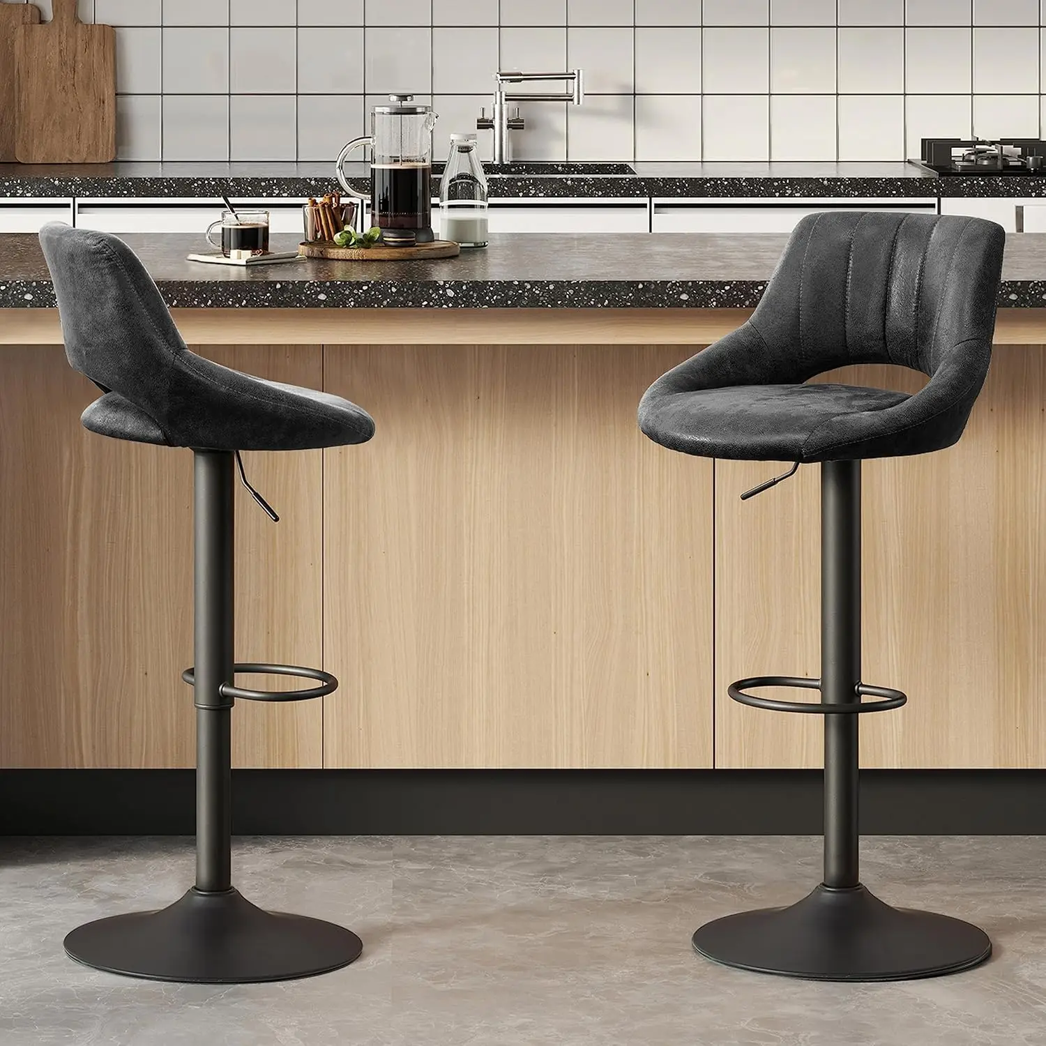 

Регулируемые поворотные барные стулья середины века, набор из 2 шт., с замшевой спинкой, высота стойки, кухня, дом по индивидуальному заказу