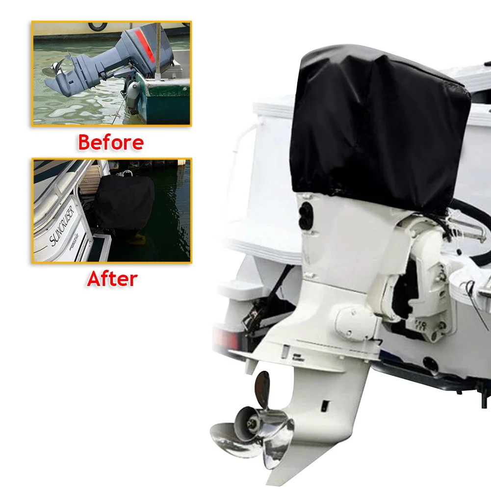 15-250HP Full Outboard Motor Engine Boat Cover 210D Waterproof Anti-scratch Heavy Duty Engine Protector Motor Black Boat Fabric