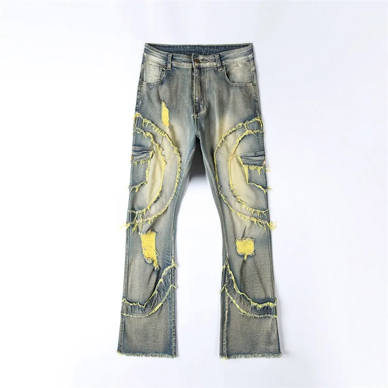 Men's Spring Autumn Casual Denim Pants Ripped Multi Pockets Slim Fit Jeans Trousers