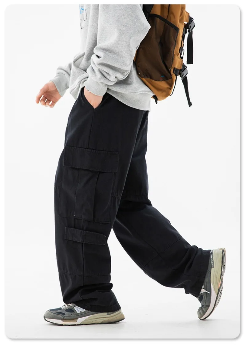 Herren Vintage Multi-Pocket Cargo-Hose mit elastischem Kordelzug, weitem, geradem Bein, Outdoor-Streetwear, lockere lange Hose – Detail 19