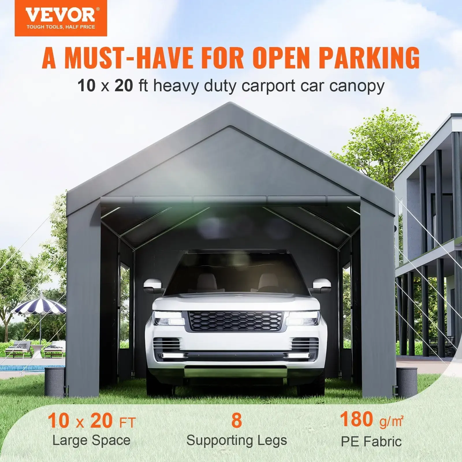 Carport, Heavy Duty 10x20ft Car Canopy, Outdoor Garage Shelter with Removable Sidewalls, Roll-up Ventilated Windows & Door