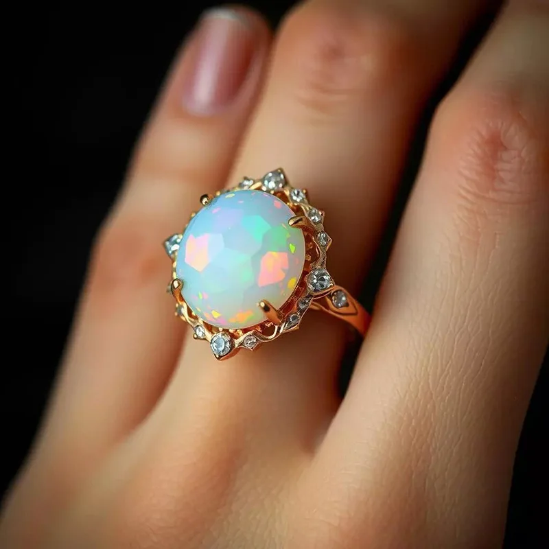 Palace Style High-end Australian Treasure Accessories with Sense of Luxury Elegant and Micro Inlaid Zircon High-end Dinner Ring
