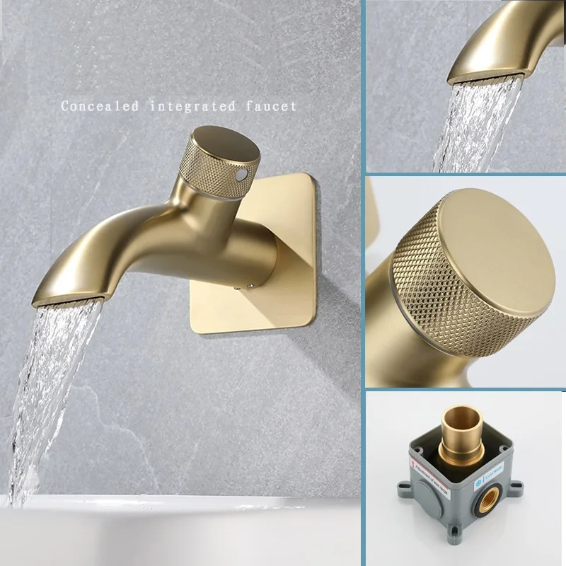 

Gun Grey Brass Concealed Cold and Hot Basin Faucet Brushed Gold Concealed WallMounted Integrated Faucet With Embedded Box