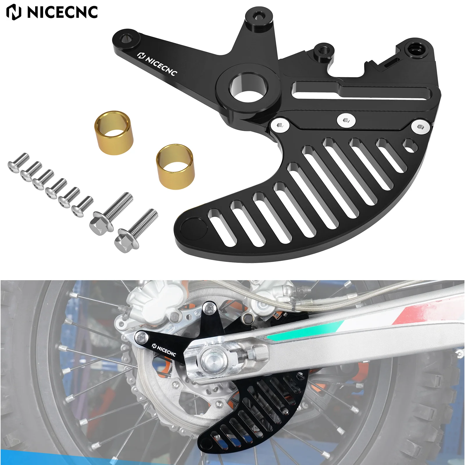 NICECNC For KTM EXC 300 EXC-F 350 SX125 SX-F 450 2004-2025 Dual Calipers Bracket Brake Disc Guard For GasGas EC300 For Husqvarna