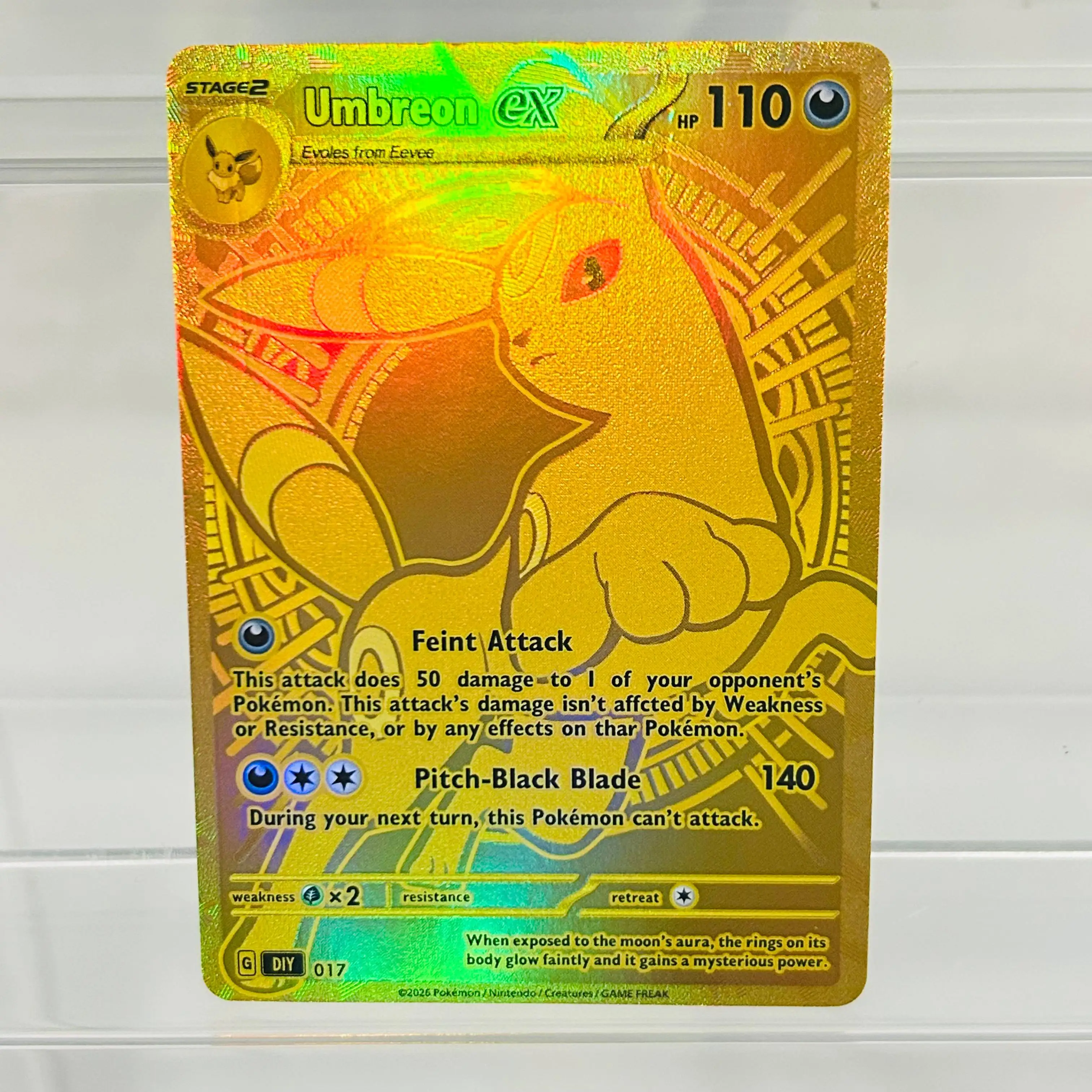 Tarjeta Pokémon Umbreon ex English Gold Card G DIY 017 con Textura Holográfica, en Perfecto Estado, Tarjeta Coleccionable de Anime Premium