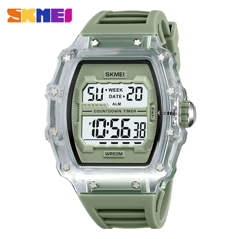 SKMEI 2Time Countdown 50M Waterproof Digital Sport Watches Men Date Back Light Alarm Silica Gel Band Wristwatch reloj hombre