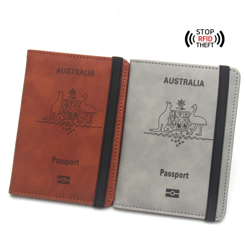 

Anti-Magnetic Australia Passport Holder - Leather Travel Document Organizer with Elastic Band & Multiple Card Slots