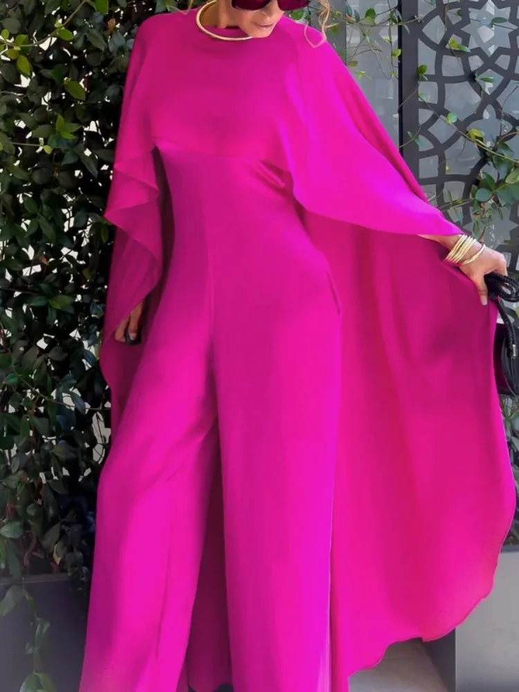 

Uoozee женские однотонные комбинезоны в стиле накидки, новинка 2025 года, свободные элегантные вечерние вечерние комбинезоны с высокой талией и широкими штанинами, цельные наряды