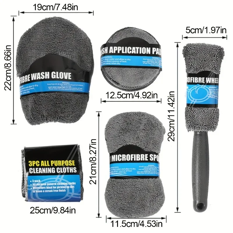 9pcs Auto Detailing Tool Set Car Wash Kit Sponge Cleaning Towels Applicator Pad Wheel Brushes Interior Exterior Cleaning Supplie