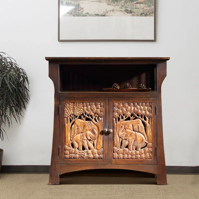 

Solid Wood Entrance Cabinet Elephant Carved Locker Furniture