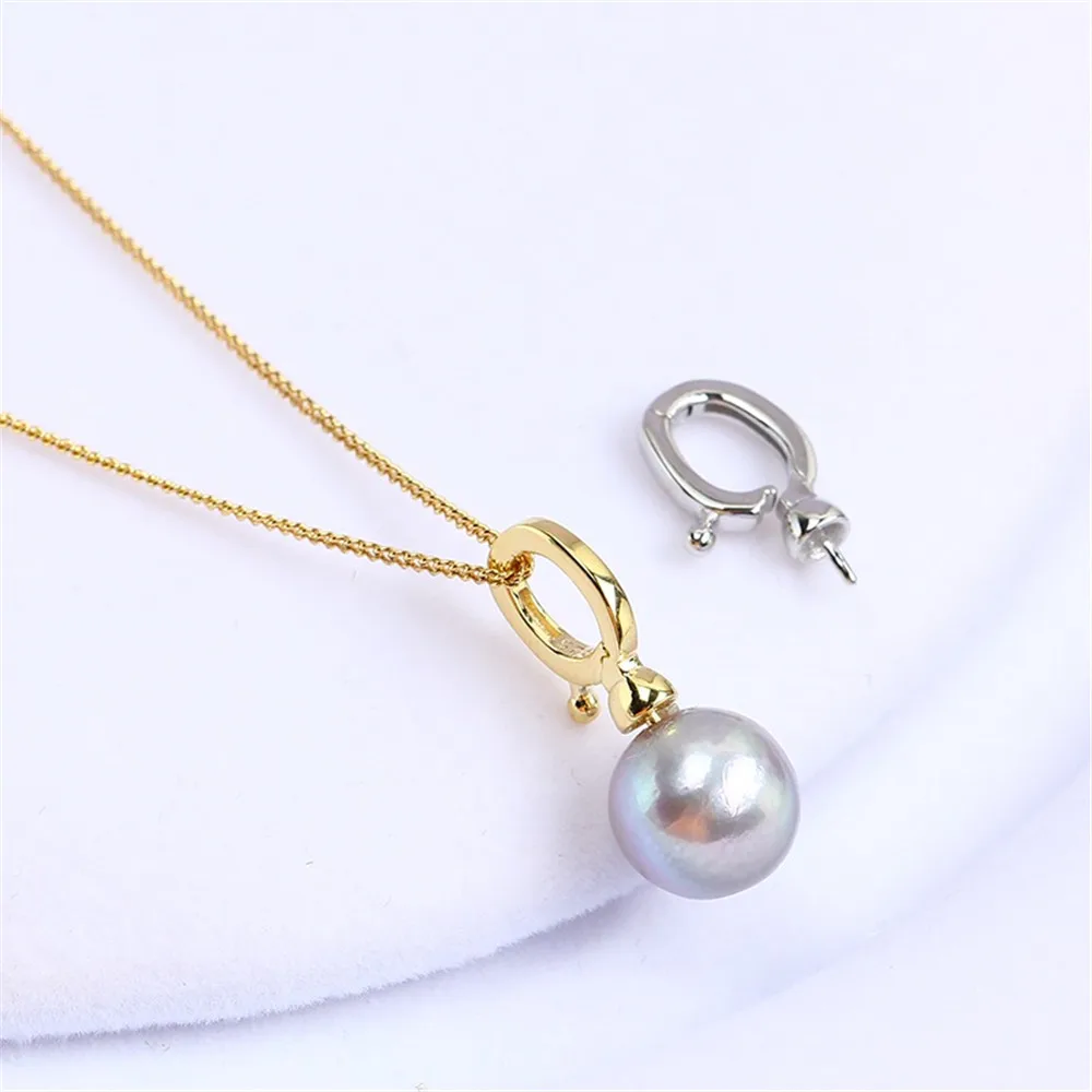 S925 Sterling Silver Pearl Pendant Setting, DIY Empty Bezel Cup Jewelry Supplies for Craft Making, Hollow Prong Pendant Findings