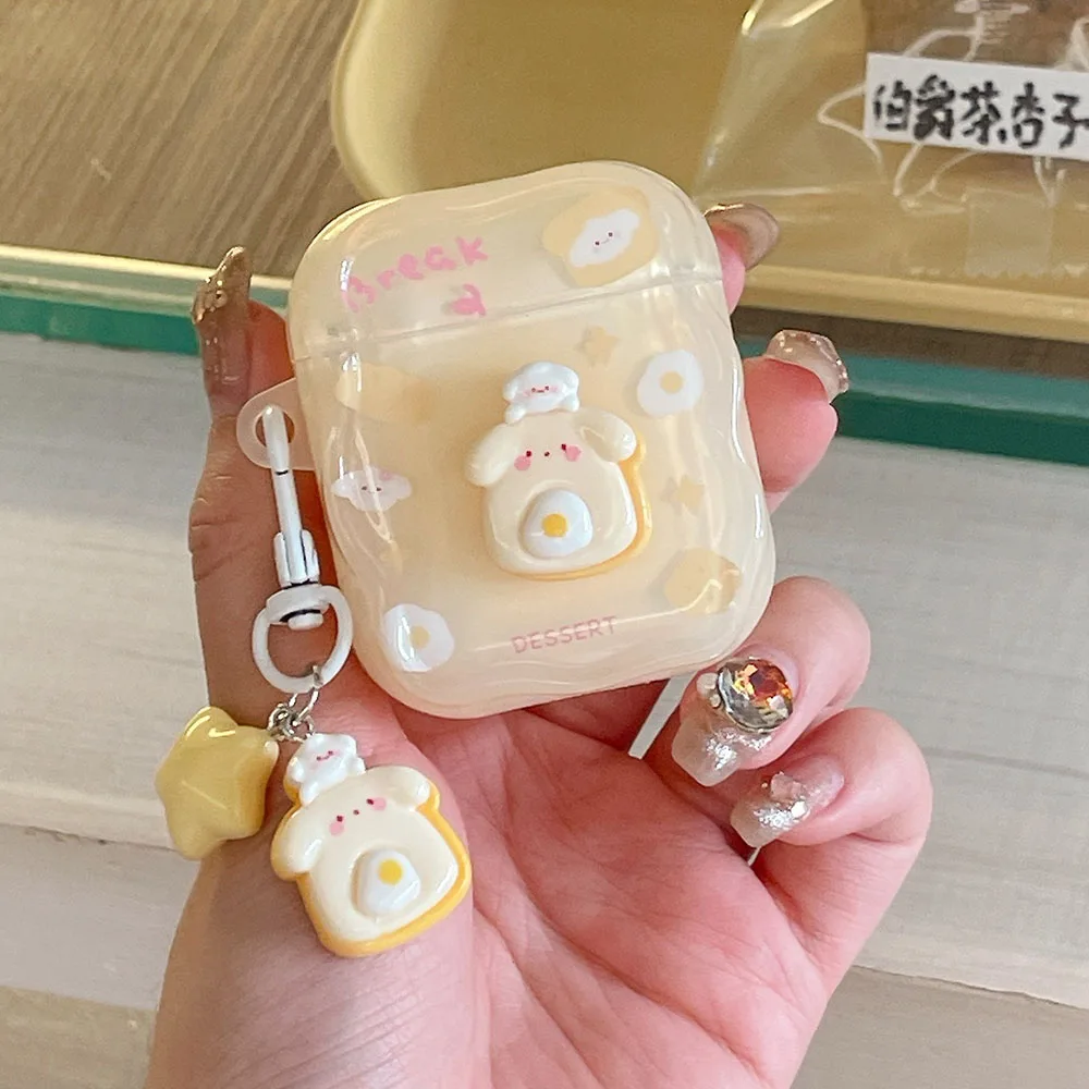 Cartoon Cake Egg Bear Case For AirPods 1 2 3 Pro 2 EarBuds Earphone funda For AirPod Pro2 with Keyring Headset Bags Accessories