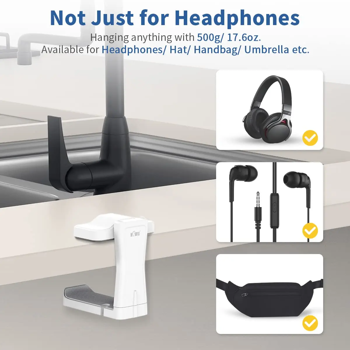 KIWIFOTOS 360° Rotating Headphone Stand Desktop Headset Holder PC Gaming Headset Desk Hanger Hook For Earphone Controller