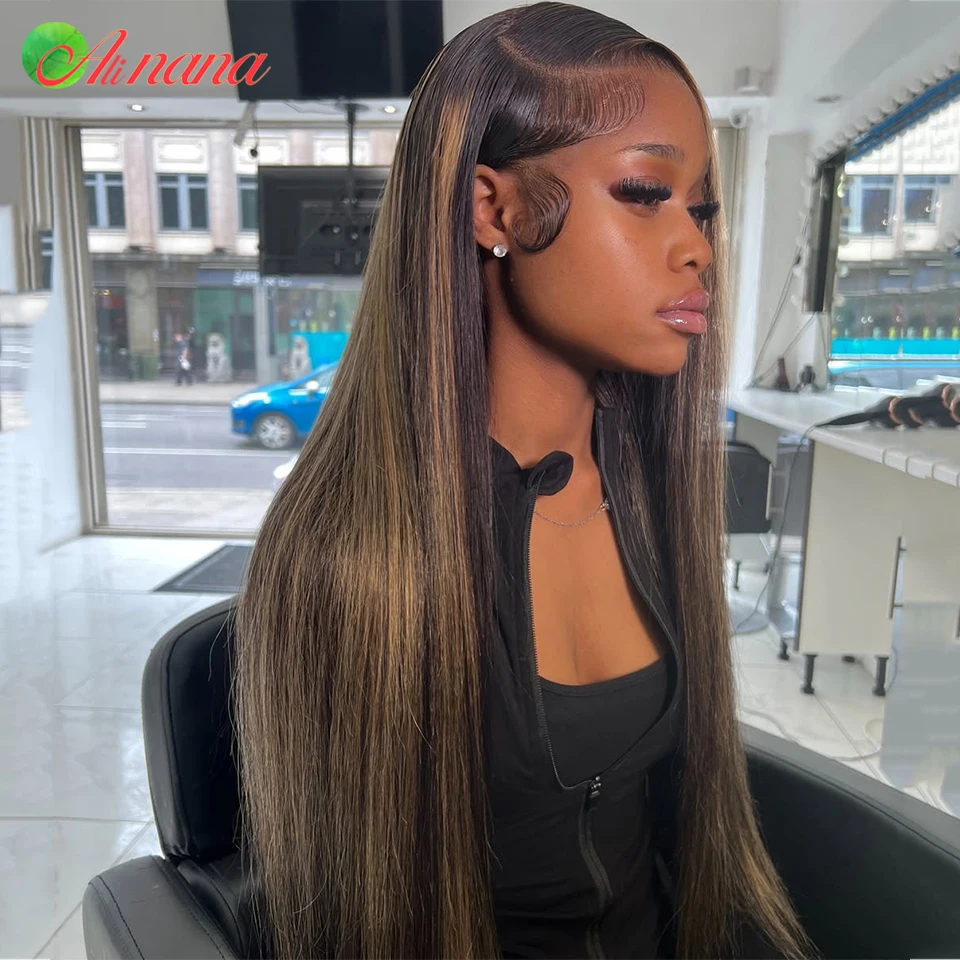 

HD 13x6 Lace Frontal Wig Highlight Brown Blonde Colored Straight Bleached Knots Human Hair Wig For Women 5x7 Lace Closure Wig