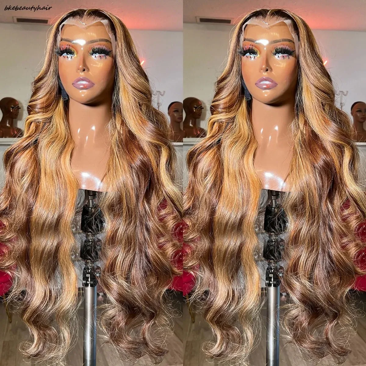 

Body Wave 4/ 27 Highlight Honey Blonde Wig Glueless 13X4 HD Transparent Synthetic Lace Front Wigs Preplucked Daily Wear/ party