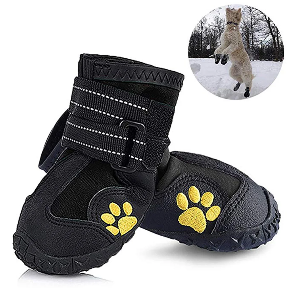 

4Pcs Pet Dog Winter Snow Boots Waterproof Casual Anti-Slip Hiking Running Warm Shoes Size 8 Black Pet Dog Shoes