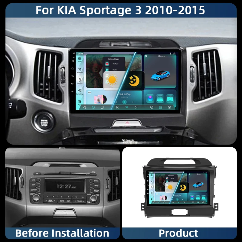 أندرويد 13 Carplay Auto لكيا سبورتاج 3 2010 2011 2012 2013 3014 - 2016 راديو السيارة الوسائط المتعددة نظام تحديد المواقع لاعب ستيريو فيديو WiFi + 4G