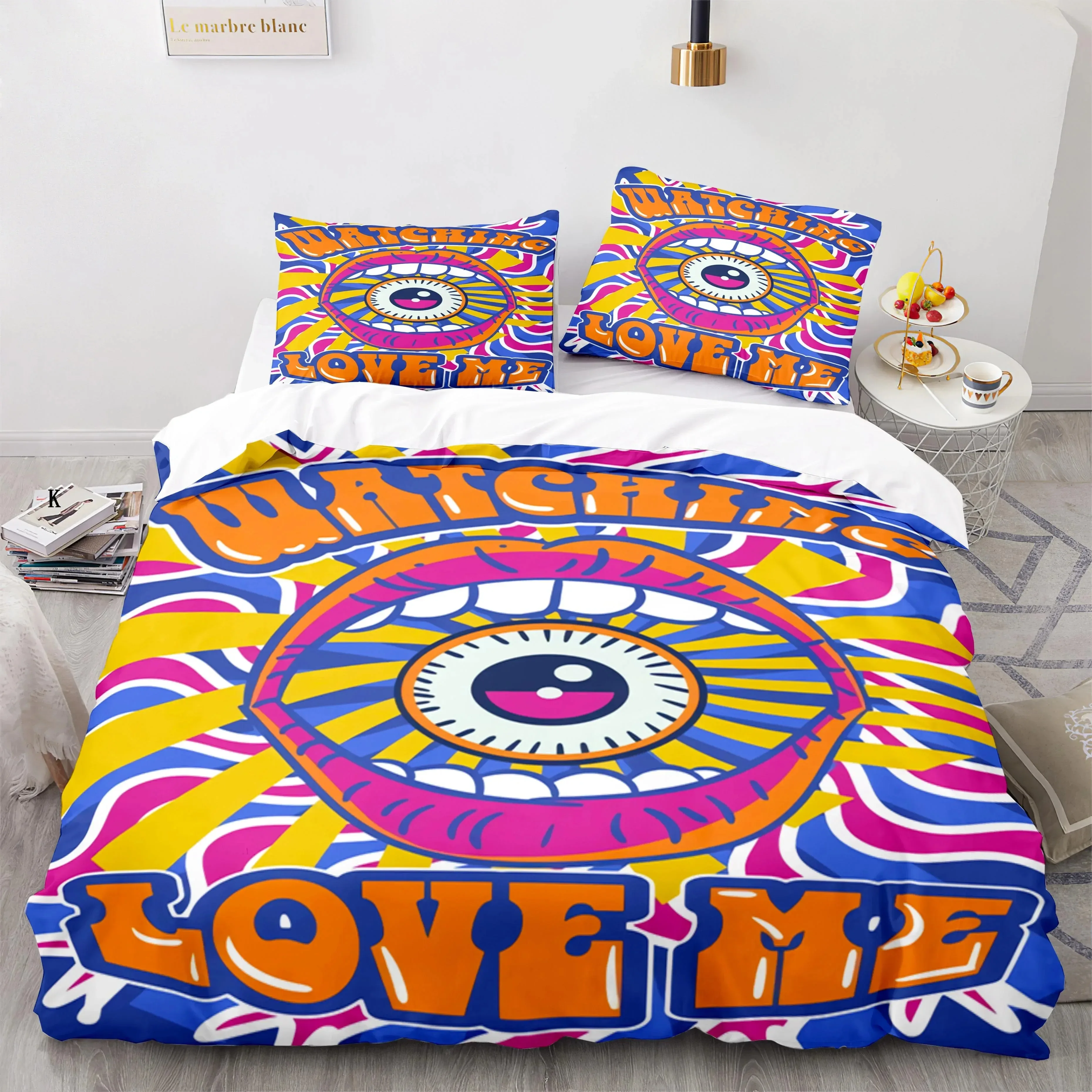 

Retro Abstract King Queen Duvet Cover Colorful Vintage Style Bedding Set for Teens Adult Modern Art Polyester Quilt Cover