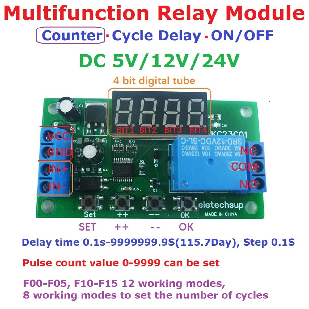 Dc 5V 12V 24V Relay Multifunctional Pulse Counter Switch Adjustable Timer Delay On/Off Relay Module